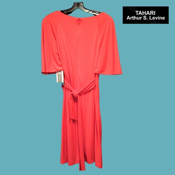 TAHARI ASL NEW Cottagecore THERESA Ruche Double Ring Tie Bell Sleeve Dress 12 - Picture 7 of 12
